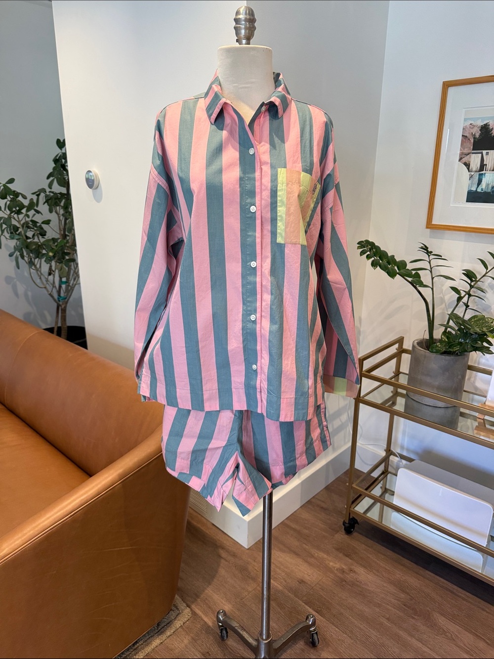 Hanna Andersson Pink, Green & Yellow Striped Cotton Pajama Set